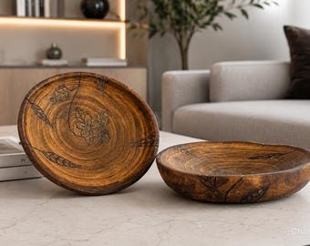 Ciotola Decorativa in Legno Naturale – Fatta a Mano – Design Rustico ed Elegante [diametro 20cm]