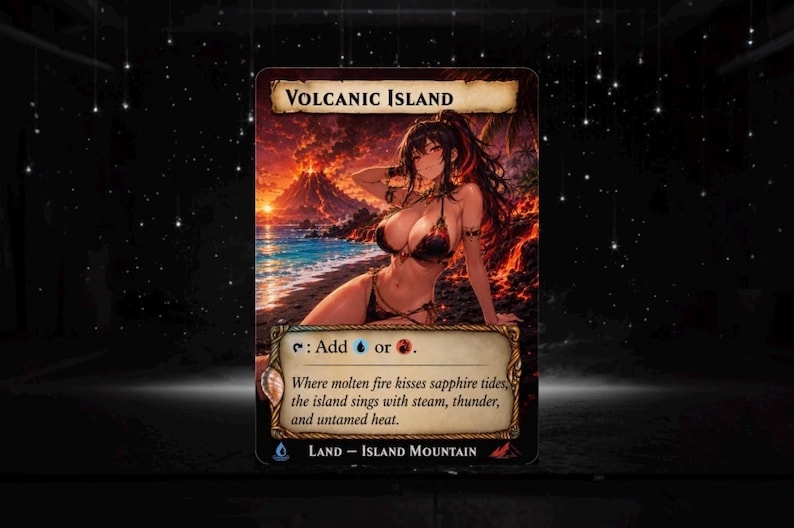 Set proxy Waifu Dual Land, 10 carte fantasy anime full art, set di carte collezionabili personalizzate Commander MTG EDH set completo Volcanic Island Only