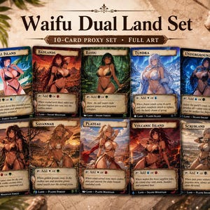 Waifu Dual Land Proxy Set, 10 Full Art Anime Fantasy Cards, Custom Trading Card Set Commander MTG EDH complete set