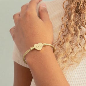 Engraved Heart Charm Cuff Bracelet | Personalized Initials, Silver or Gold