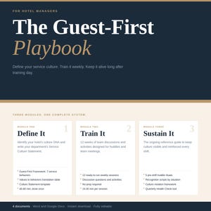 The Guest-First Playbook | Hotel Manager Training Guide | Team Discussions, Activities and Sustainment Tools | Word and Google Docs
