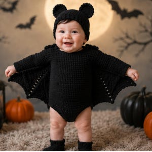 Crochet Bat Costume Pattern, Halloween Baby Romper, PDF Digital Download