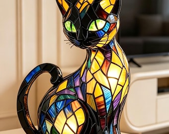 Série de statues artistiques lumineuses de chats et de chiens, veilleuses LED en résine, décorations de bureau et de chambre, cadeaux uniques.