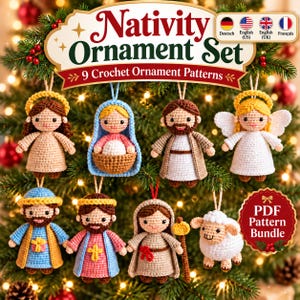 Virkmönster för Jesu födelse, Heliga familjen Amigurumi, Maria Josef Jesusbarnet Julgransprydnader PDF, Juldekorationer, Omedelbar PDF-nedladdning