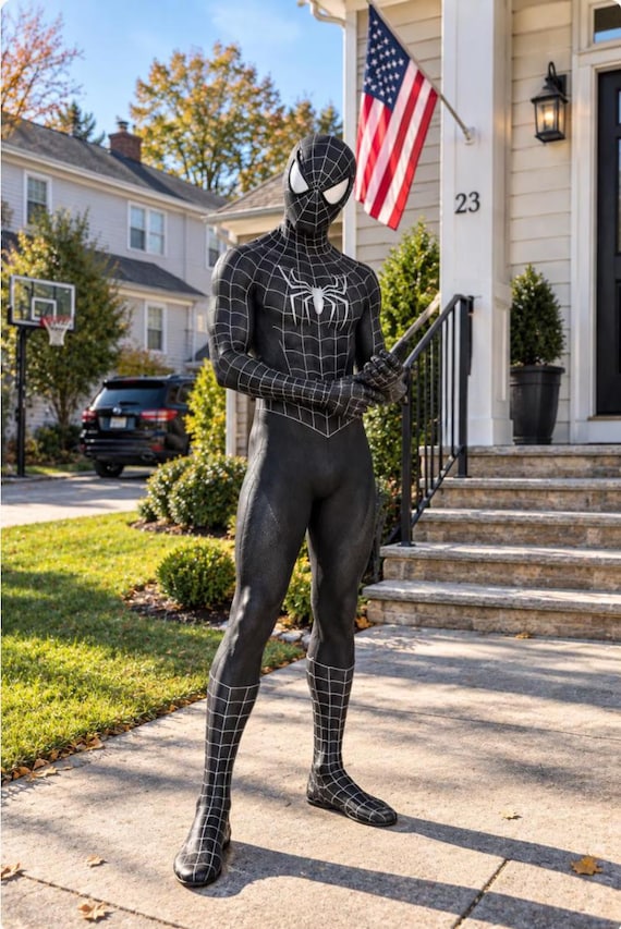 Spider-Man Black Suit Costume for Men, Black Spider Man Cosplay Bodysuit, Full Body Superhero Halloween Costume, Adult Fancy Dress
