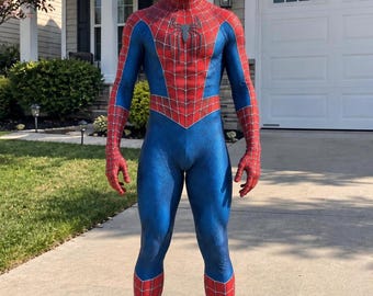 Spider-Man-Kostüm für Herren, rot-blauer Superhelden-Body, Ganzkörper-Spider-Man-Cosplay-Anzug, Halloween-Kostüm, Comic-Helden-Kostüm