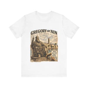 グレゴリー・オブ・ニン像Tシャツ｜クロアチア、スプリト発のヴィンテージ旅行デザイン