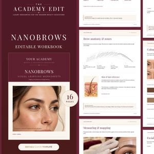 Nanobrows Training Workbook, Editable Canva Brow Mapping and Stroke Practice Worksheets