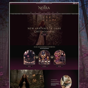 Modèle de site web Noira | Design de site web e-commerce sur mesure, style cottagecore sombre et mystique