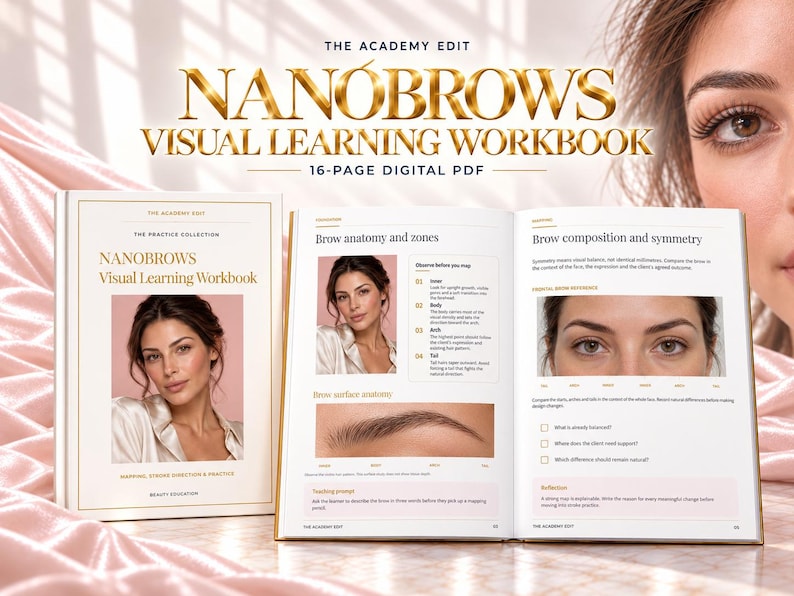 Course Workbook Designs Nanobrows Training Workbook, Editable Canva Brow Mapping and Stroke ...