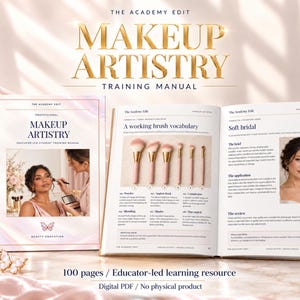 Makeup Artistry Training Manual, Editable Canva Template, 100 Pages with Worksheets