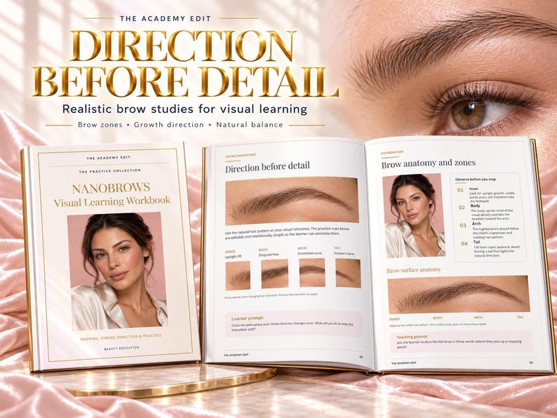 Course Workbook Designs Nanobrows Training Workbook, Editable Canva Brow Mapping and Stroke ...