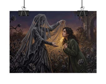 Ghostly Lady and Seer Rolled Poster | Gothic Fantasy, Haunted Rose Garden