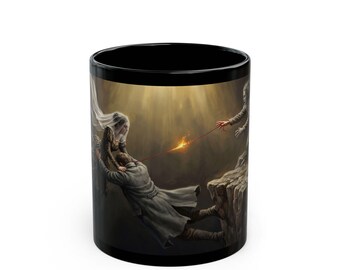 Rescue at the Chasm Illustration Mug | Black Coffee Cup