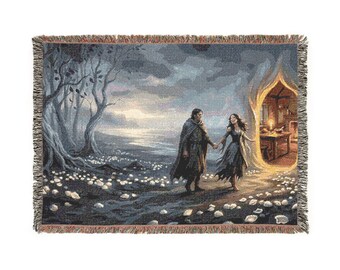 Gothic Tarot Woven Blanket — Mystic Doorway & Seer Throw