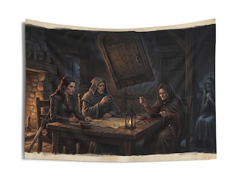 The Guest at the Table Wall Tapestry - Firelit Tavern Hanging