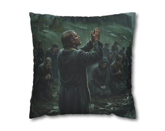 Hombre rezando - Escena de fantasía gótica / Funda de almohada cuadrada