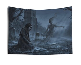 The Ghostly Reunion Wall Tapestry - Gothic Angel Hanging