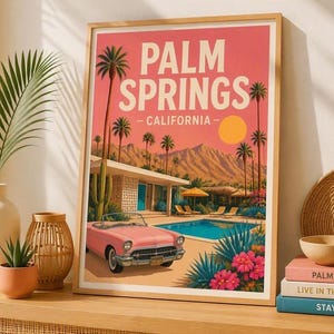 Palm Springs California Poster | Retro Travel Print | Mid Century Modern Wall Art | Desert Decor | Digital Download
