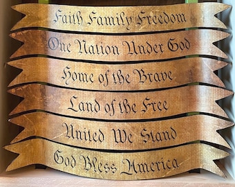 Handcrafted Patriotic Wood Banner Insert | Rustic American Flag Display Accent