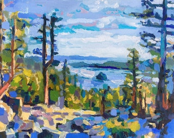 Lake Tahoe Eagle Falls, 11 x 14 Original Painting, oil paint on stretched canvas, ready to hang