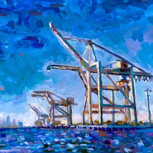 Oakland Cranes 8x10 Print of an Original Oil Painting II