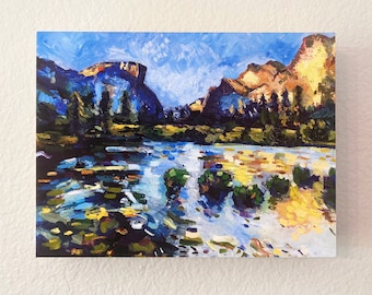 Yosemite Valley California print of an original oil painting mounted on wooden panel 8x6x1.5