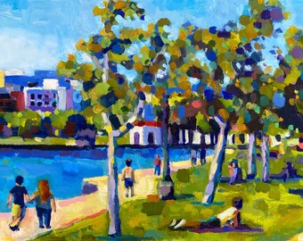 Sunny Day at Lake Merritt, Oakland 8 x 10 print of an original oil painting