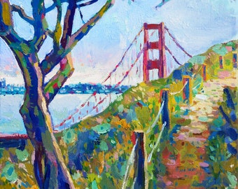 Golden Gate Bridge, San Francisco and Marin Headlands 8x10 Art Print of an Original Oil Painting