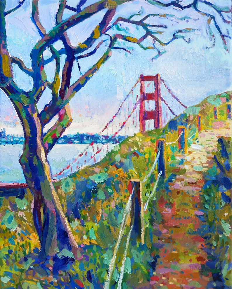 Golden Gate Bridge, San Francisco and Marin Headlands 8x10 Art Print of an Original Oil Painting image 1