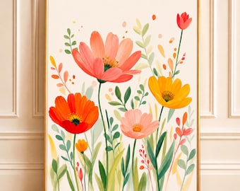 Colorful Floral Wall Art | Modern Flower Art Print | Wildflower Wall Art | Botanical Wall Decor (Digital Download)
