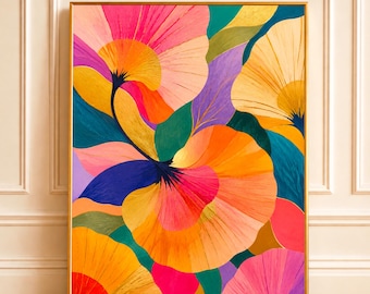 Abstract Floral Wall Art | Colorful Flower Art Print | Maximalist Botanical Wall Art | Modern Art Deco Wall Decor (Digital Download)