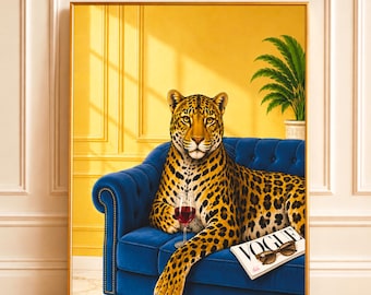 Leopard Wall Art | Luxury Maximalist Animal Print | Leopard on Sofa Print | Big Cat Wall Art | Modern Eclectic Wall Decor (Digital Download)