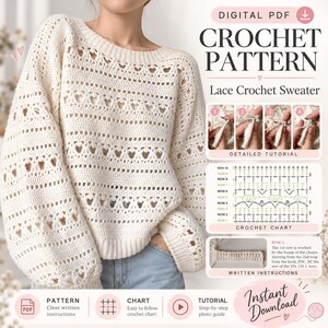Crochet Lace Sweater Pattern PDF Instant Download Beginner Friendly Stitch Guide