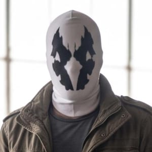 Inkblot Cosplay Mask, Black and White Full Face Fabric Balaclava, Halloween Costume Accessory