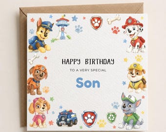 Personalised TV Rescue Dog Theme Birthday Card for Son, Daughter, Brother, Sister, Friend etc