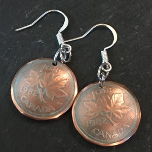 1982 Canadian Lucky Penny Earrings  ** Maple Leaf  **DISCONTINUED COPPER PENNIES**