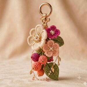 Schema PDF per portachiavi a forma di fiore all'uncinetto / Tutorial per ciondolo floreale amigurumi per borsa (download digitale)