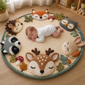 Häkelanleitung für einen Teppich mit Waldtiermotiven | Spielmatte für Babys, Kinderzimmerdekoration (PDF-Download)