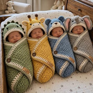 Woodland Animal Crochet Cocoon Pattern Collection | Dinosaur, Giraffe, Bear, Elephant Swaddle (PDF Download)