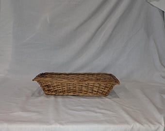Vintage Woven Wicker Rectangular Storage Basket Natural Rattan Catchall Organizer