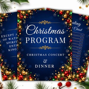 Bewerkbaar sjabloon voor concert- en dinerprogramma's, bedrijfsevenementen, kerstgala's, feesten, printbaar ontwerp