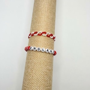 England Beaded Bracelet Set | Red White Clay Stretchy Jewelry