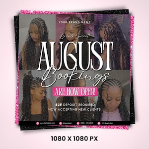 August Booking Flyer Template, Books Now Open, August Availability Editable Canva Template (Digital Download), Canva Social Media Post