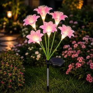 Solar Lily Flower Garden Stake Lights, Waterproof Fiber Optic Outdoor Garden Lights, Patio Yard Pathway Decor, Garden Gift