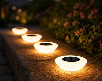 Solar Ground Lights 4 Pack Outdoor Waterproof Garden Pathway Lights 14 LED Lawn Deck Yard Landscape Lighting Warm White
