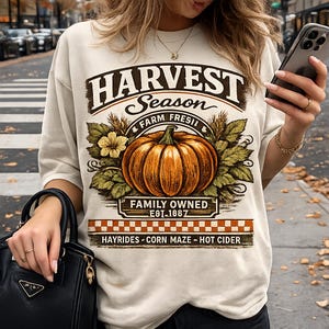 Harvest Season Pumpkin PNG Retro Farmhouse Fall Shirt Design Vintage Farm Fresh Graphic Instant Download Digital File