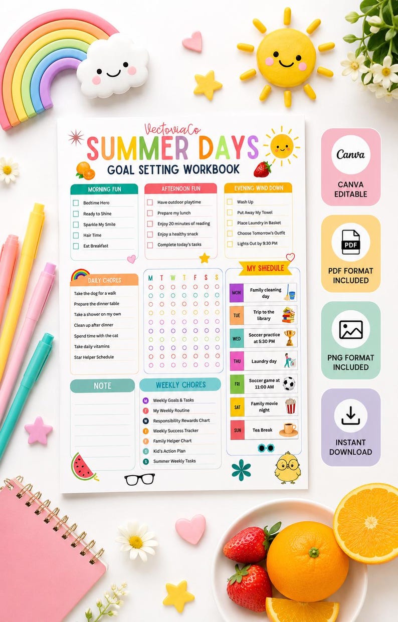 Editable Kids Chore Chart | Fillable PDF Daily Routine Checklist ...