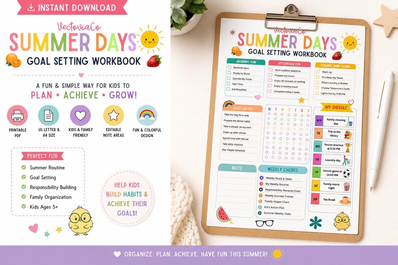 Editable Kids Chore Chart | Fillable PDF Daily Routine Checklist ...