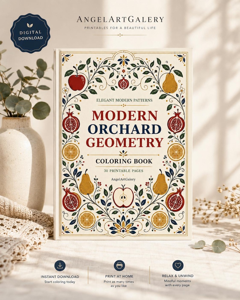 Desenhos para colorir com geometria moderna de pomar em PDF para ...